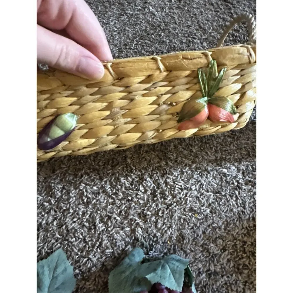 Cutting Board Wood Glass Decorative Wine With Grapes & Basket LOT